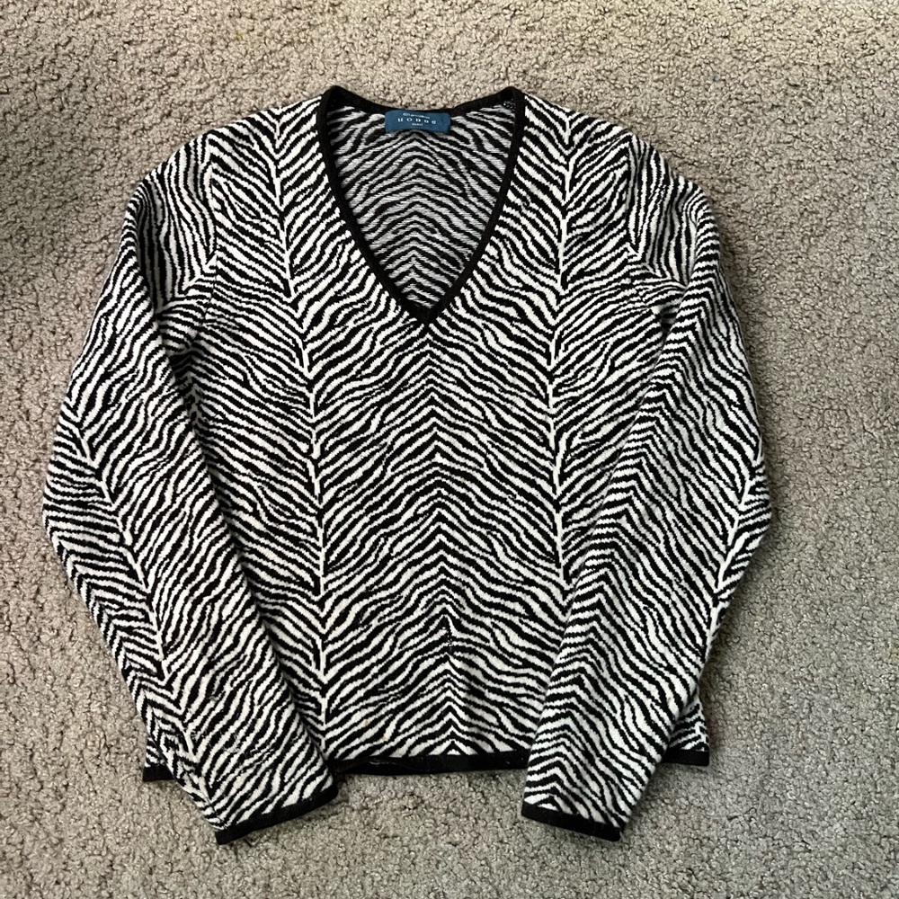 100% Pure Cashmere Striped Animal Print Sweater